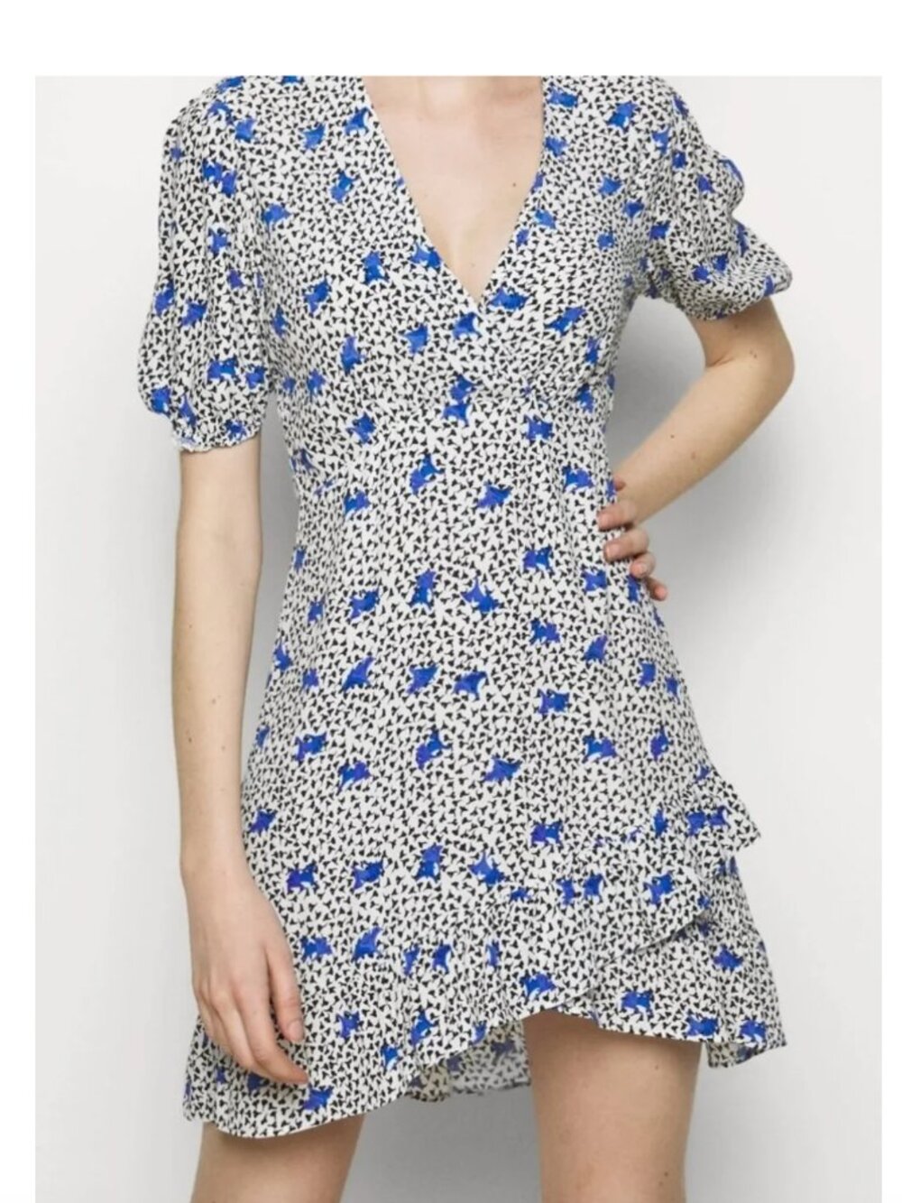 Maje White Floral Print Crepe Asymmetric Ruffled Mini Dress